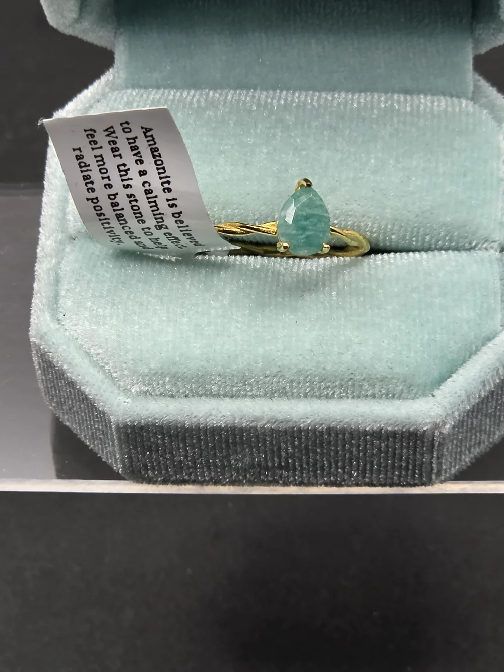 Gold Ring with Teardrop Amazonite Stone **SIZE 10!**